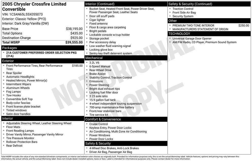 2005 Chrysler Crossfire Limited Leather Trimmed Bucket Seats