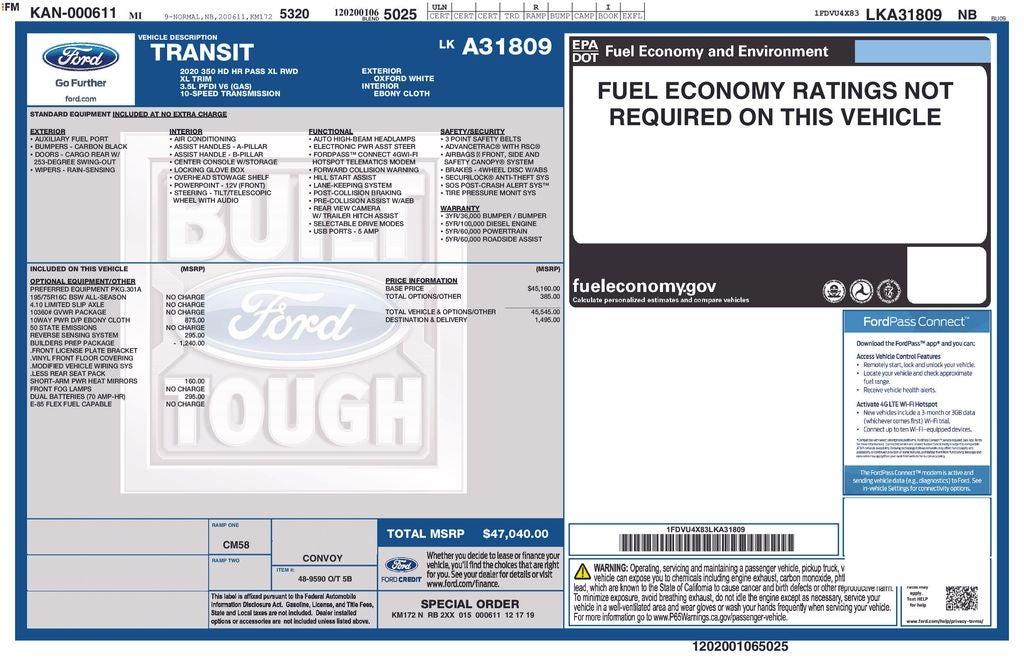 2020 Ford Transit-350 XL 8 Passenger & Wheel Chair Lift