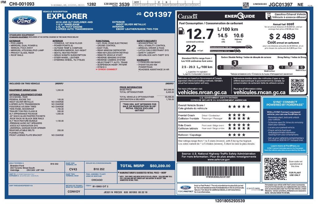 2018 Ford Explorer XLT Technology Feature Bundle