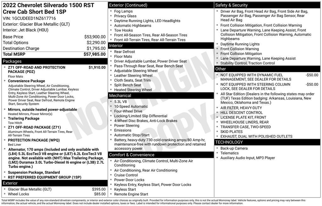 2022 Chevrolet Silverado 1500 RST Z71 Off-Road & Protection Package