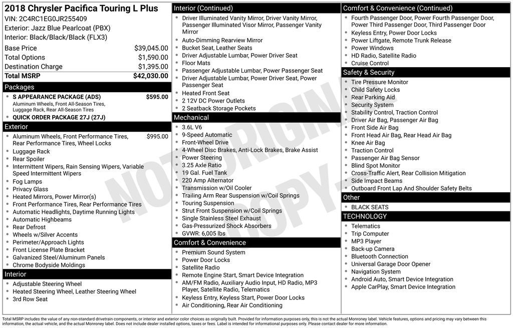 2018 Chrysler Pacifica Touring L Plus S Appearance Package