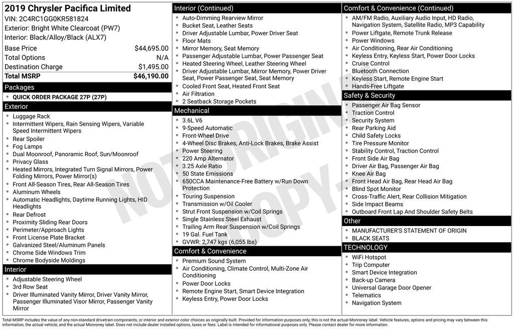 2019 Chrysler Pacifica Limited