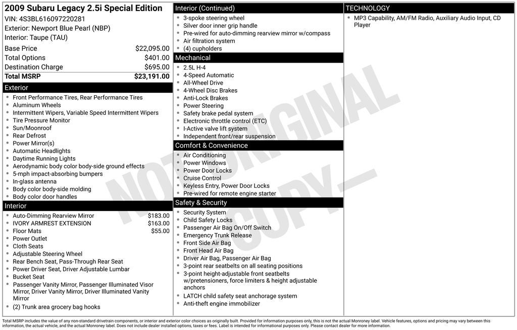 2009 Subaru Legacy 2.5i Special Edition
