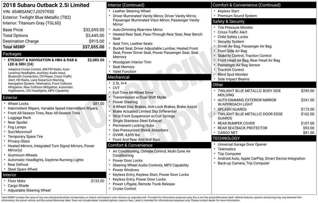 2018 Subaru Outback 2.5i Limited