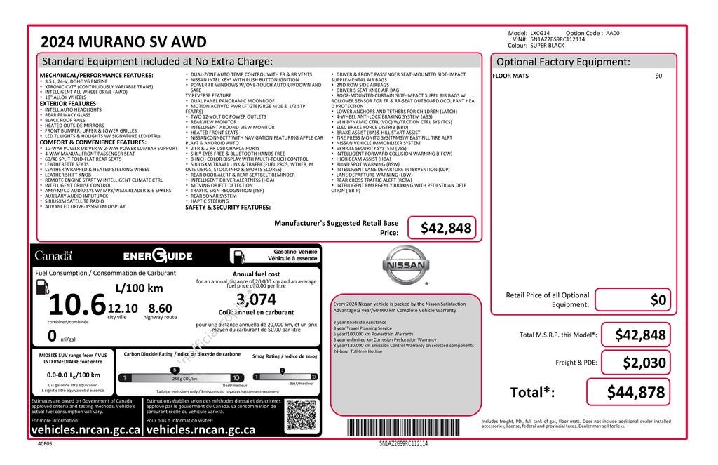 2024 Nissan Murano SV Heated seats