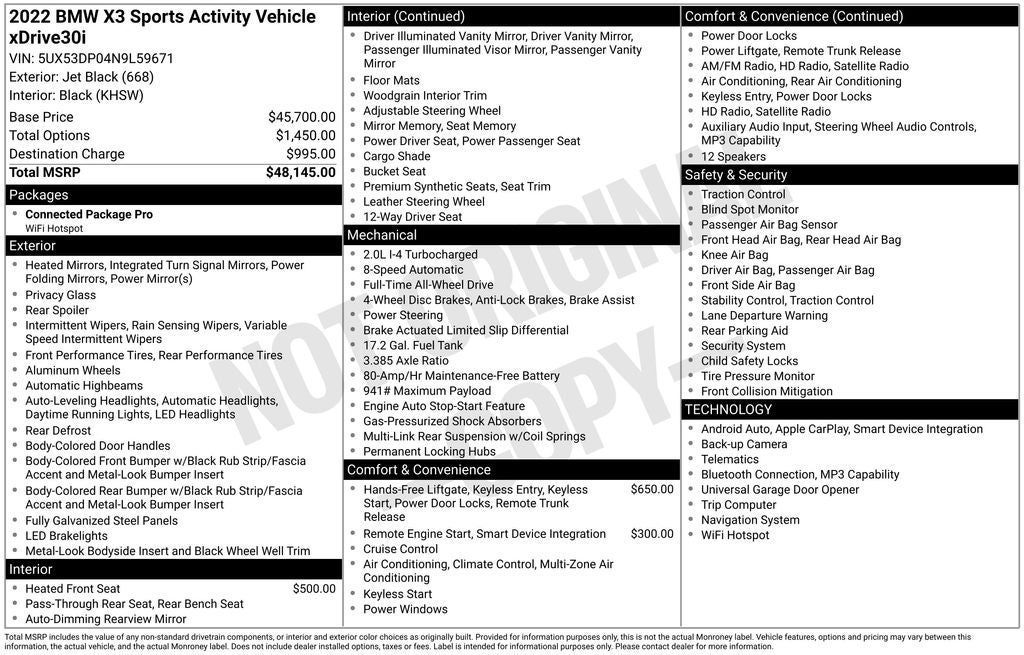 2022 BMW X3 xDrive30i Connected Package Pro