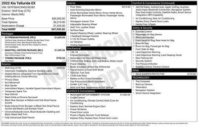2022 Kia Telluride EX Power moonroof