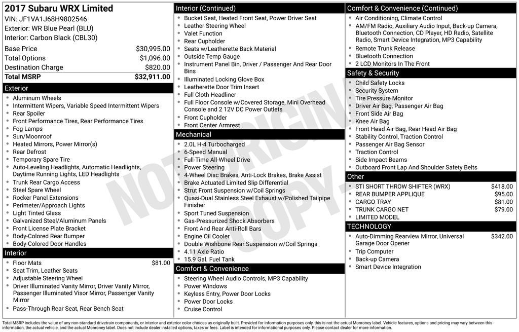2017 Subaru WRX Limited