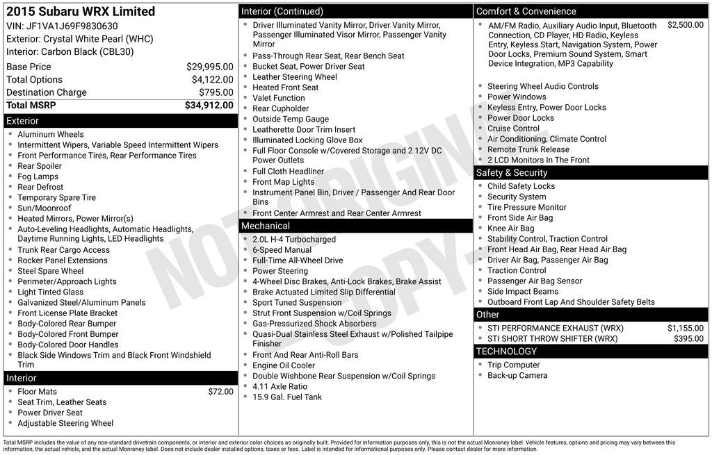 2015 Subaru Impreza WRX Limited