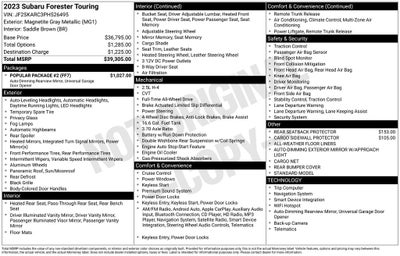 2023 Subaru Forester Touring Power moonroof: Panoramic