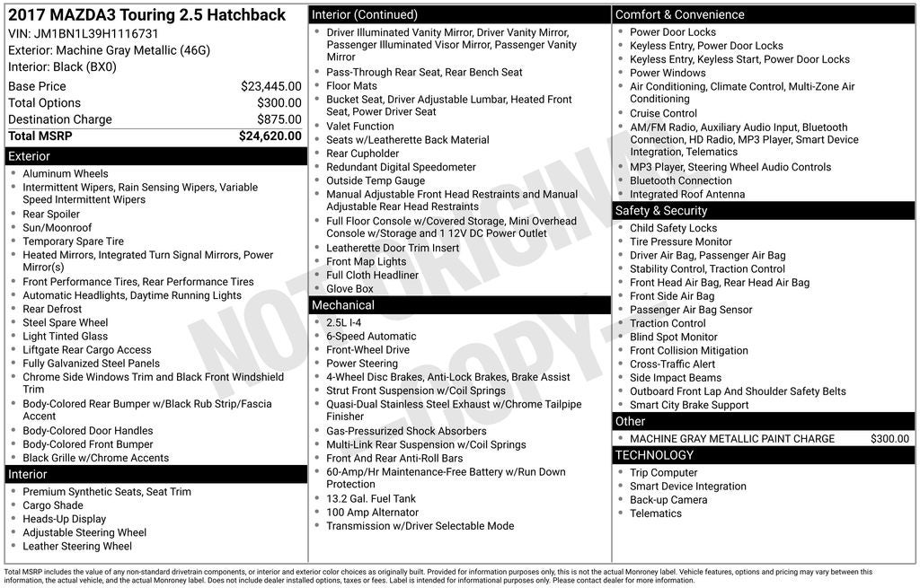 2017 Mazda Mazda3 Touring 2.5 Power moonroof