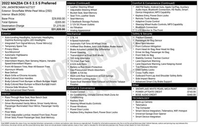 2022 Mazda Mazda CX-5 2.5 S Preferred Package Power moonroof