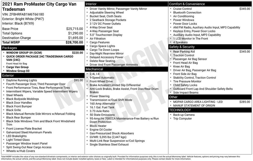 2021 RAM ProMaster City Tradesman Integrated Voice Command w/Bluetooth