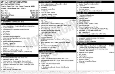 2016 Jeep Cherokee Limited 4x4 Navigation Leather V6