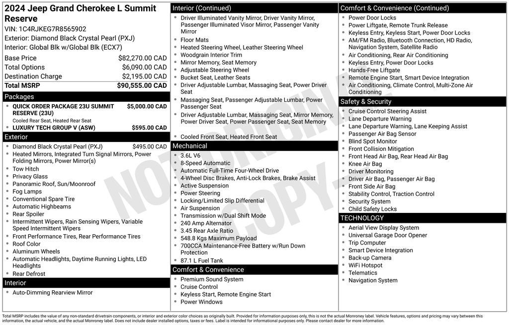 2024 Jeep Grand Cherokee L Summit RESERVE PKG L PANORAMIC ROOF HEATED COOLED LEATHER