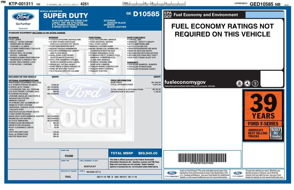 2016 Ford F-350SD Platinum 156 WB