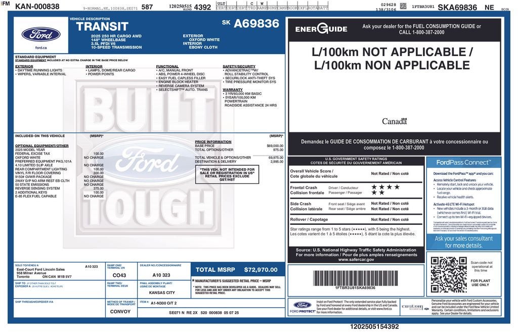 2025 Ford Transit-250 Base AWD High Roof EL Extended Legnth Cargo Van