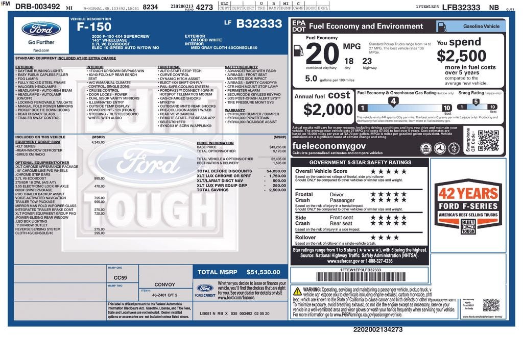 2020 Ford F-150 XLT Crew Cab 4x4 Nav Pro Tow Plg Chrome Pkg