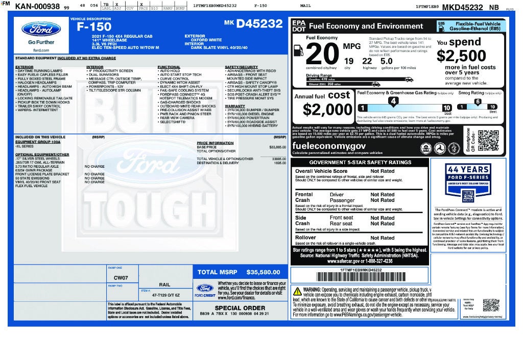 2021 Ford F-150 XL Reg Cab 4x4 Rear Camera