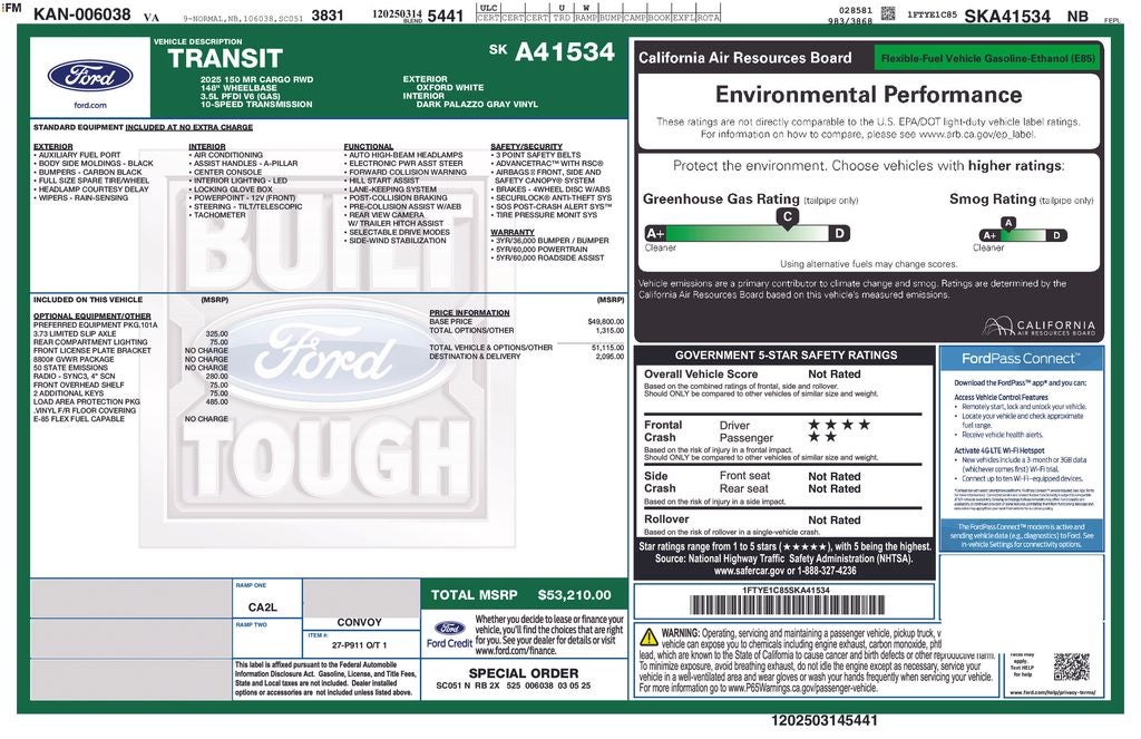 2025 Ford Transit-150 Base Medium Roof Cargo Van 148" Wheel Base Rear Camera