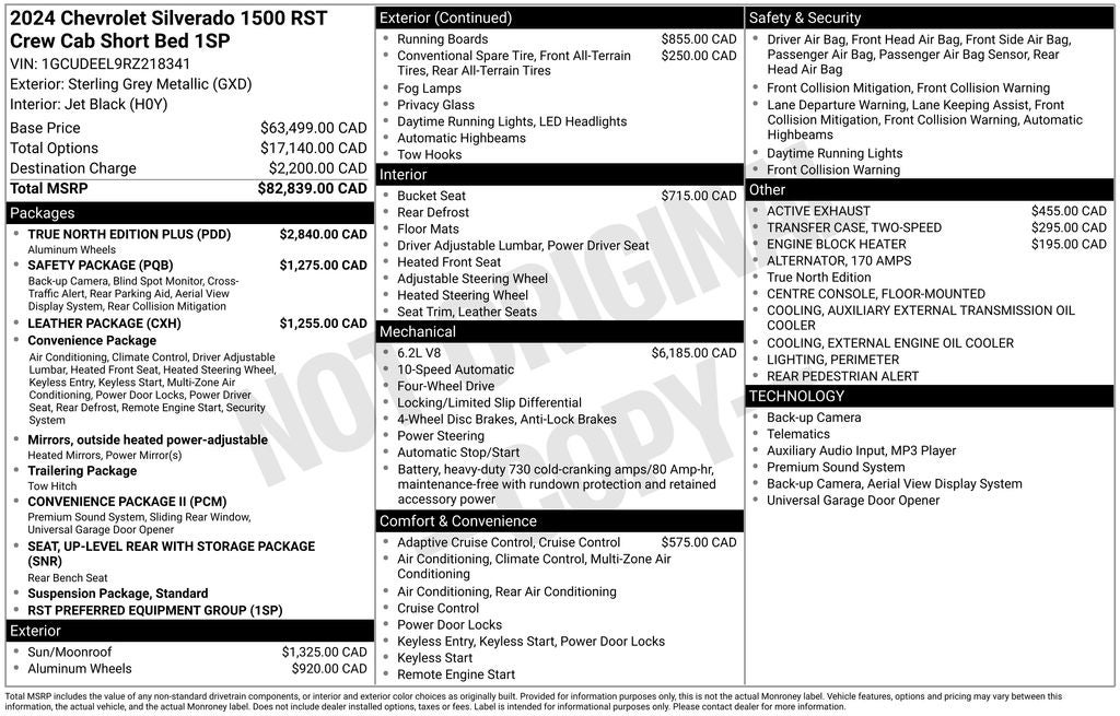 2024 Chevrolet Silverado 1500 RST Crew Cab True North Plus Pkg Leather Pkg 6.2 V8