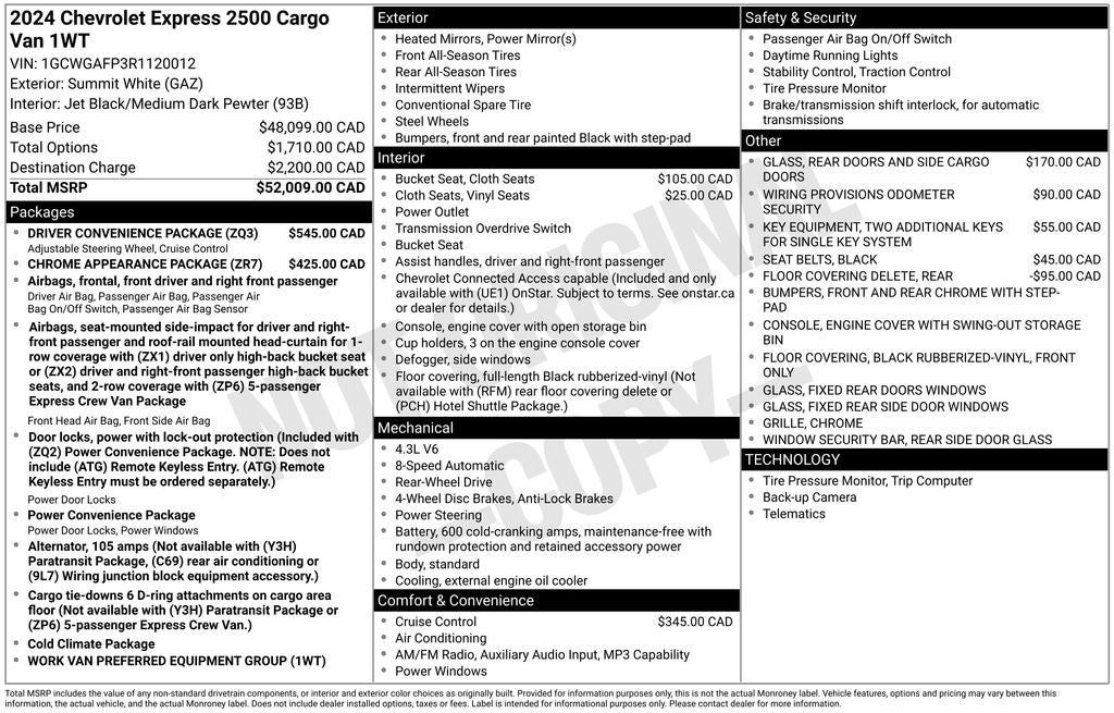 2024 Chevrolet Express 2500 Work Van Cargo