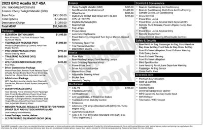 2023 GMC Acadia SLT EVELATION LUX & TECH PKG DUAL PANEL ROOF NAV