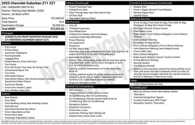 2025 Chevrolet Suburban Z71 Naigation Heated Leather 8 Passenger 3rd Row Rear