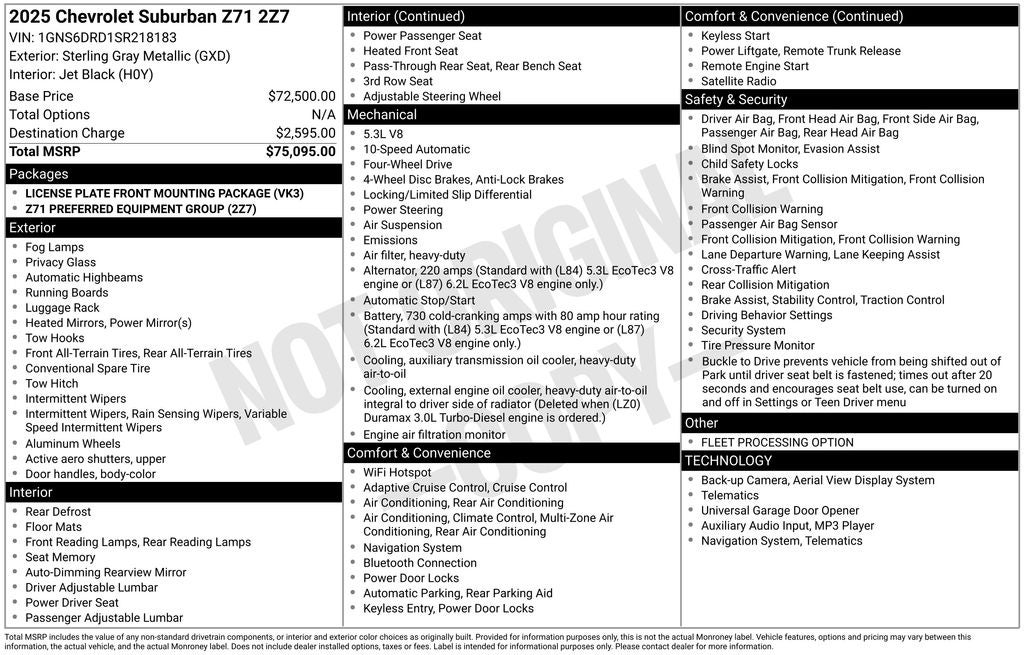 2025 Chevrolet Suburban Z71 Naigation Heated Leather 8 Passenger 3rd Row Rear