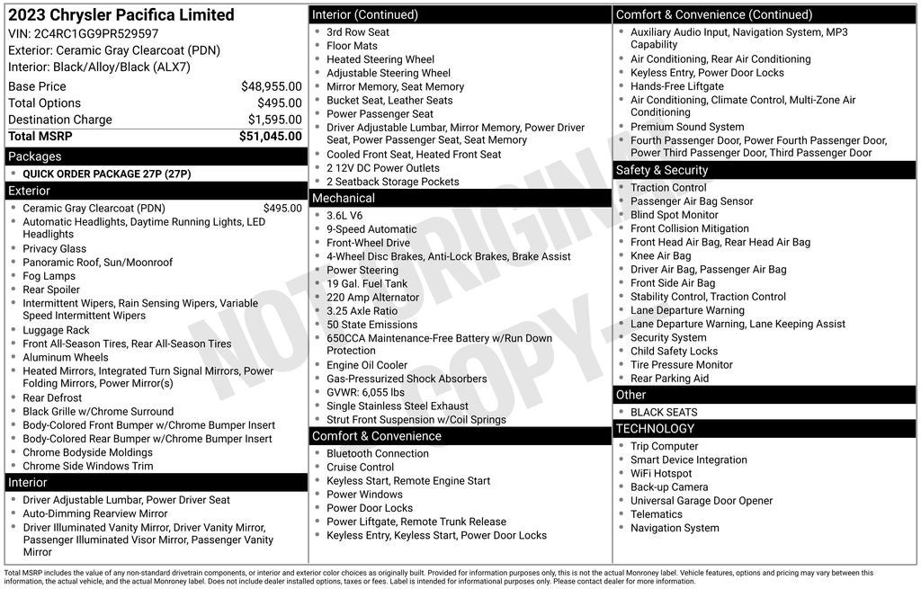 2023 Chrysler Pacifica Limited Heated Leather Power Moonroof Navigation Quad Rear