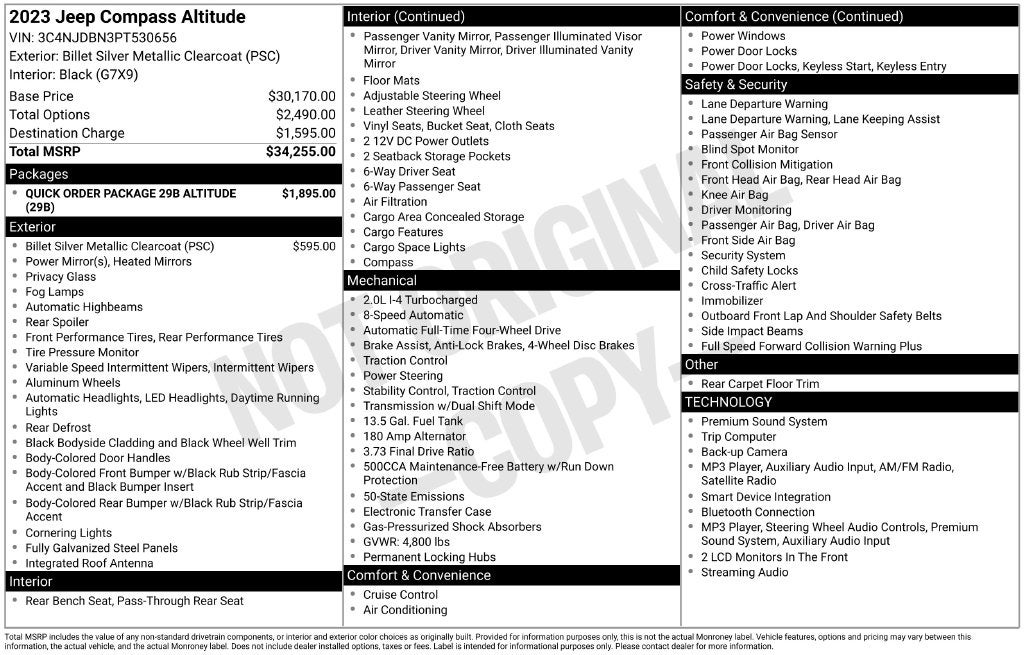 2023 Jeep Compass Latitude 4x4 Rear Camera 2 Tone Paint Group