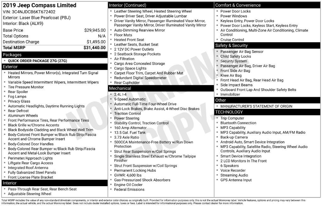 2019 Jeep Compass Limited 4x4 Leather