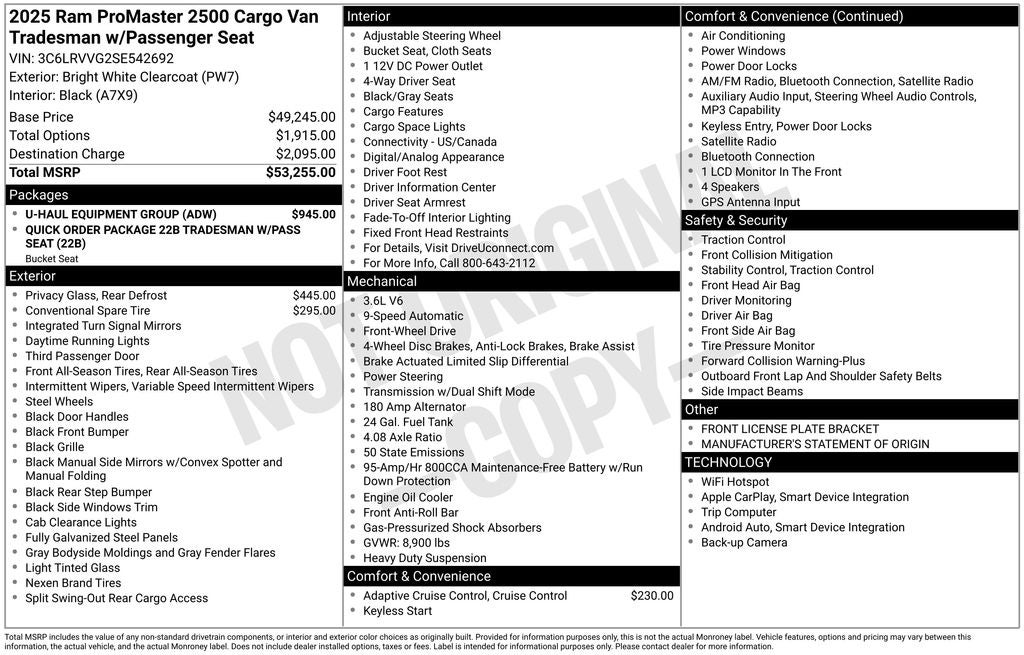 2025 RAM ProMaster 2500 Base Low Roof Cargo Van Rear Camera