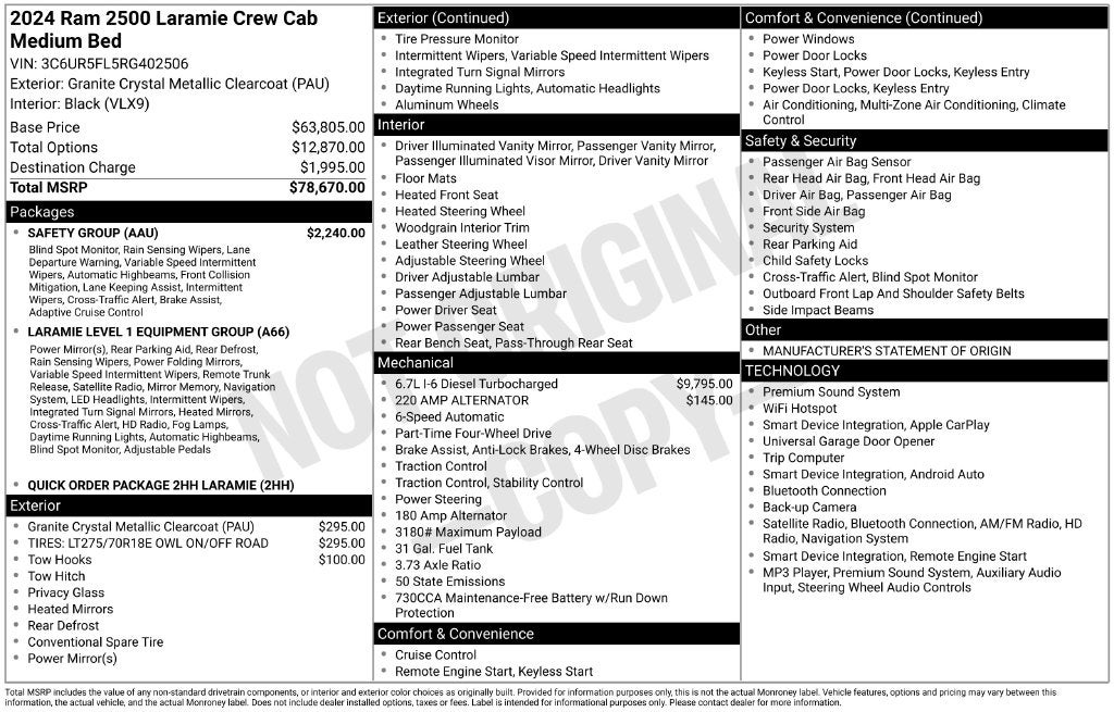 2024 RAM 2500 Laramie CUMMINGS TURBO DIESEL CREW CAB 4X4 NAV LEATHER