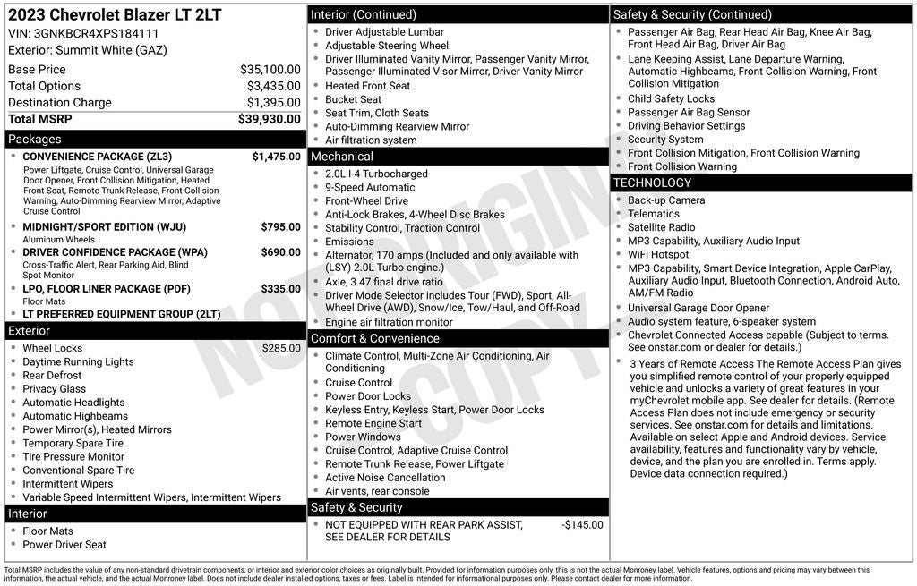 2023 Chevrolet Blazer LT Midnight Sport Conveience Drivers Confidence Pkg