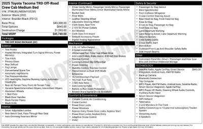2025 Toyota Tacoma TRD Off-Road TRD OFF ROAD PKG 4x4 Adaptive Cruise Lane Departur