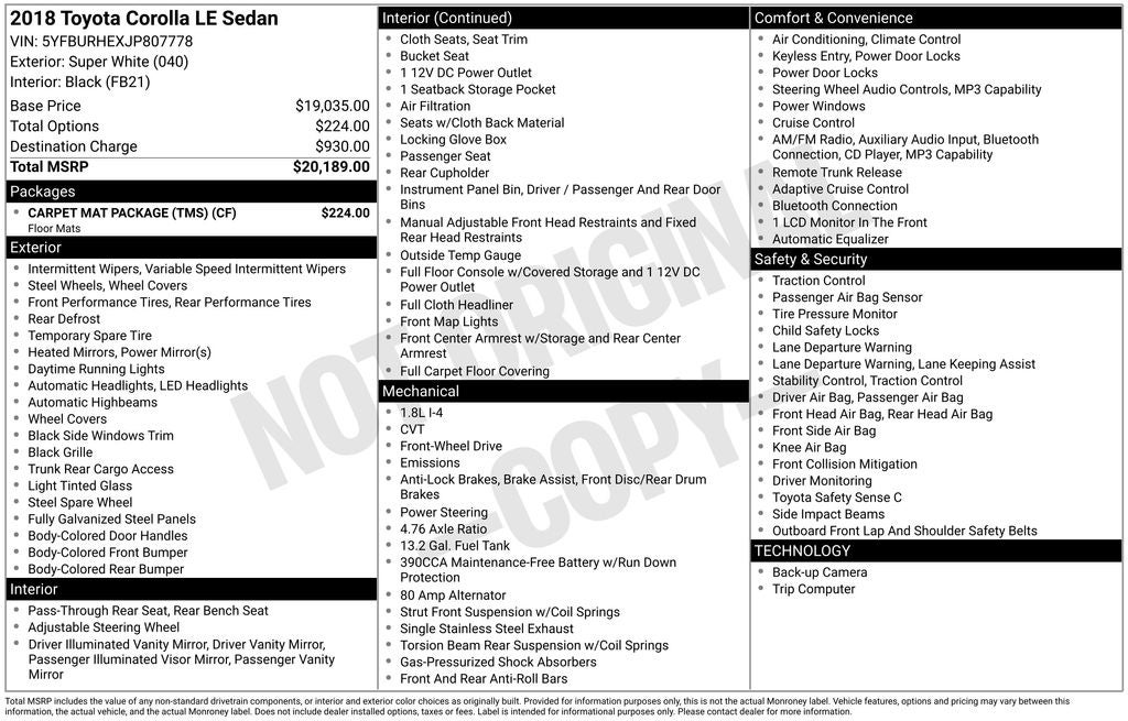 2018 Toyota Corolla LE