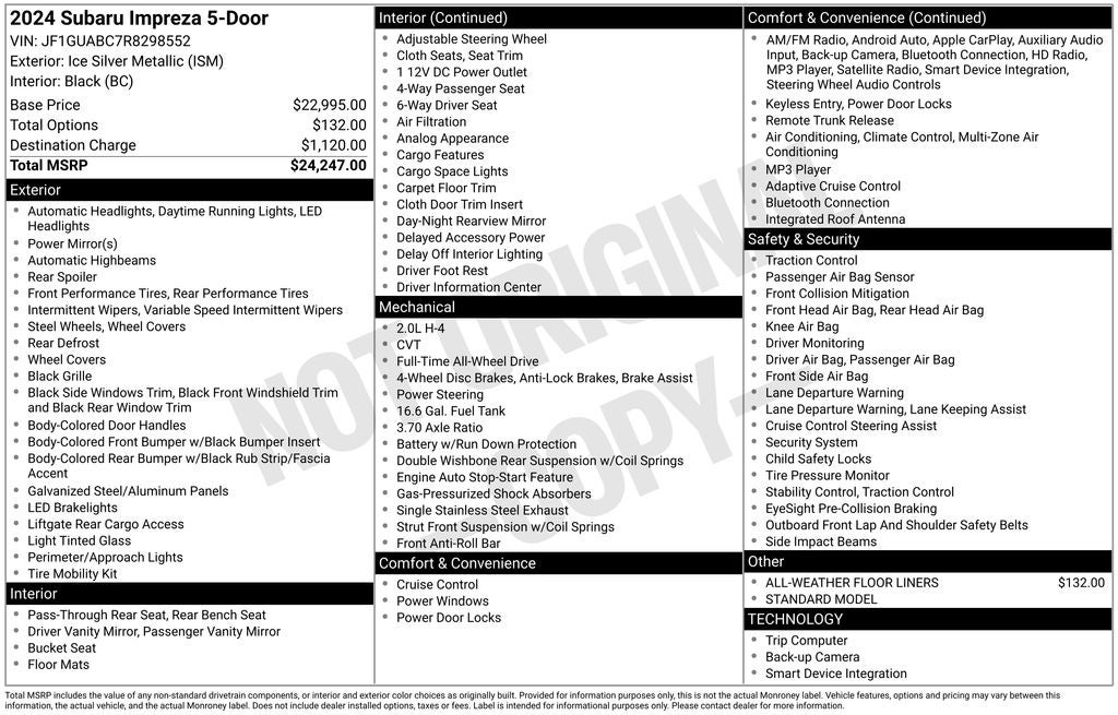 2024 Subaru Impreza Base AWD Rear Camera