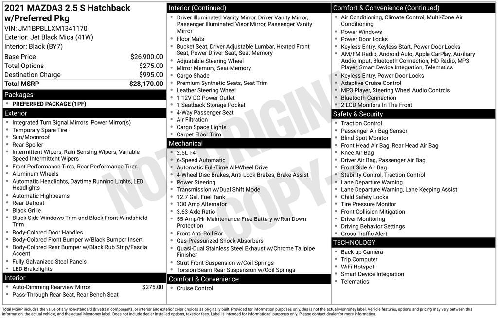 2021 Mazda Mazda3 Preferred ALL WHEEL DRIVE LEATHER MOONROOF