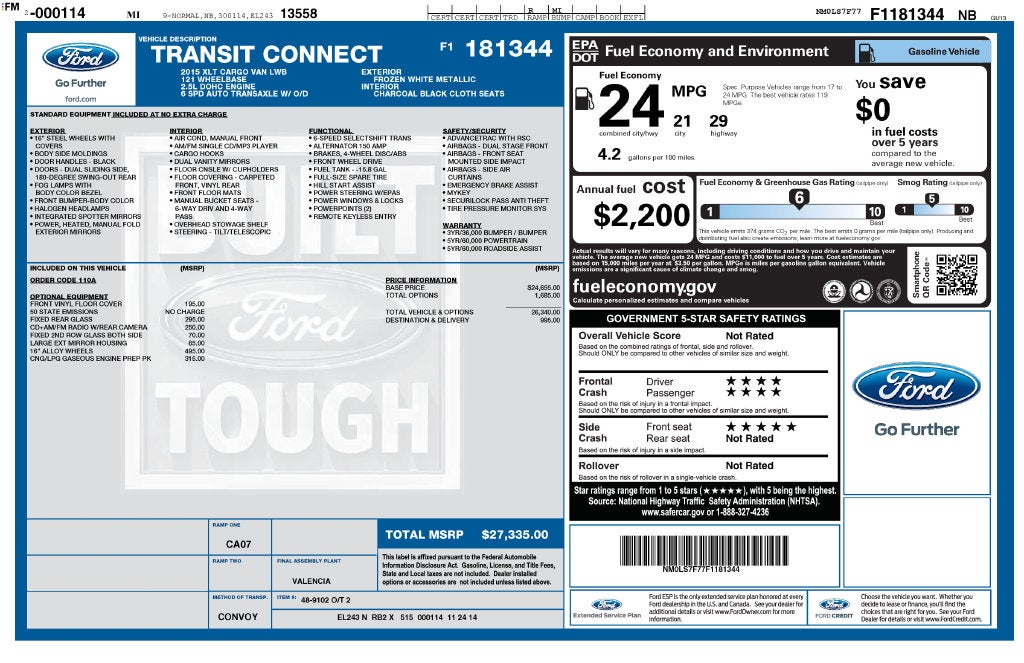 2015 Ford Transit Connect XLT Cargo Work Van