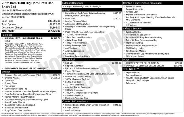 2022 RAM 1500 Big Horn Crew Cab 4x4 5'7' Box