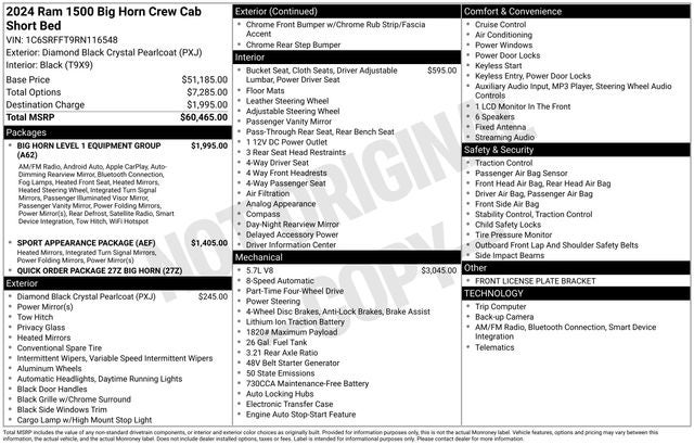 2024 RAM 1500 Big Horn Crew Cab 4x4 5'7' Box