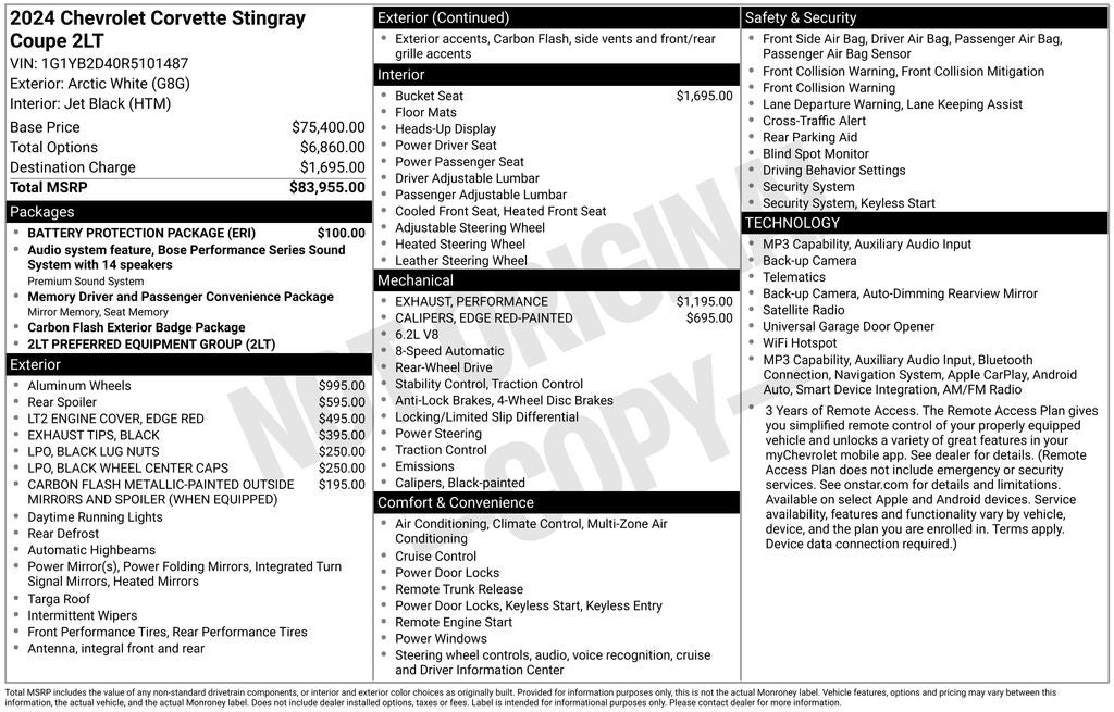 2024 Chevrolet Corvette Stingray 2LT