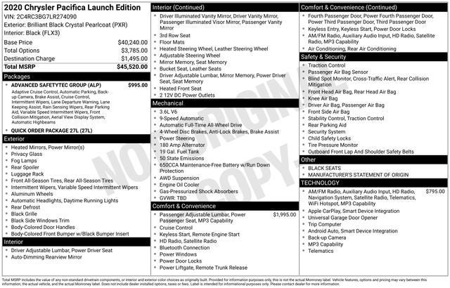 2020 Chrysler Pacifica AWD Launch Edition