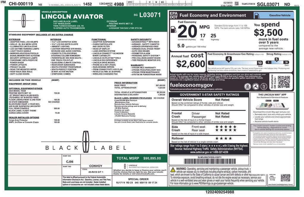 2025 Lincoln Aviator Black Label Premium